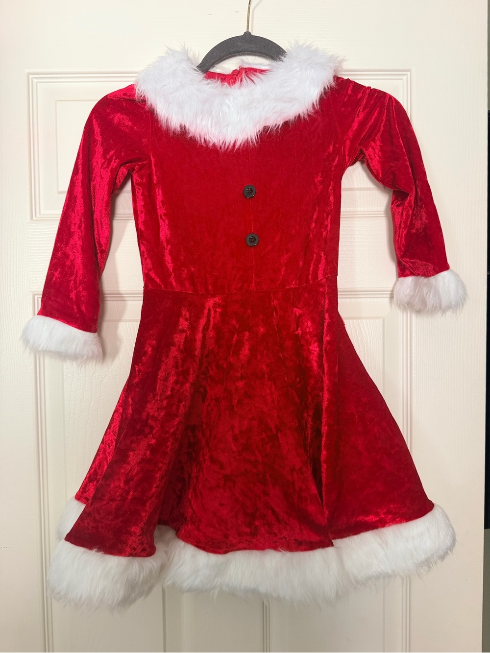 Children's Red Santa Dress Costume with White Faux Fur Trim